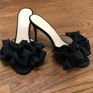 Something Navy black ruffle mule sandals